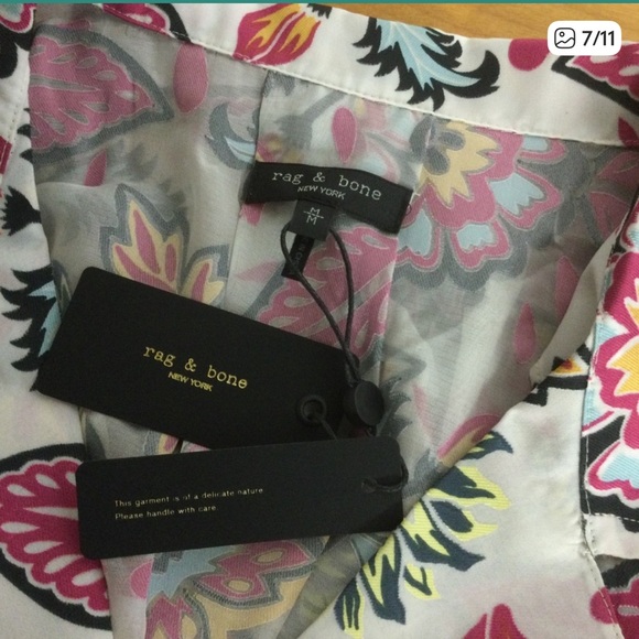 Rag & Bone Floral Mare Cropped Silk Blouse/Shirt NWT $350 Medium - Picture 7 of 11